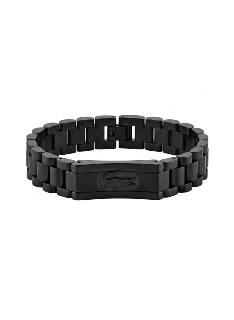 Lacoste Men’s Black Stainless Steel Chain Bracelet – Matte Finish Luxury Wristband with Crocodile Logo