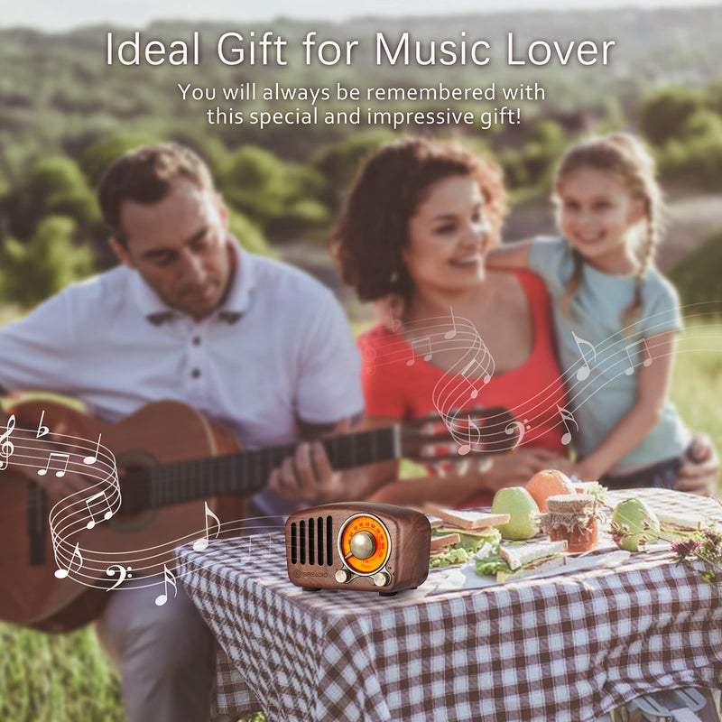 Greadio Vintage Greadio Walnut Wood Bluetooth Speaker Radio - Retro Style, Bass Enhancement, Loud Volume, Bluetooth 5.0, MP3 & FM Radio - Image 4