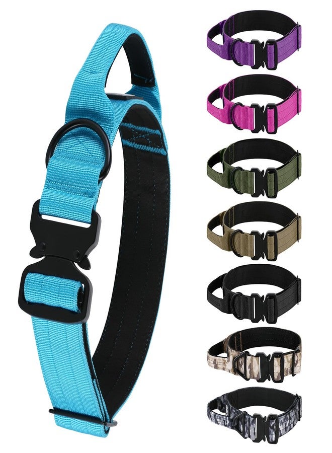 Glohoop Tactical Thick Dog Collar, Adjustable Training Nylon Dog Collar, Heavy Duty Metal Buckle & Control Handle for Small Medium Large Dogs (L, Blue) - Image 1