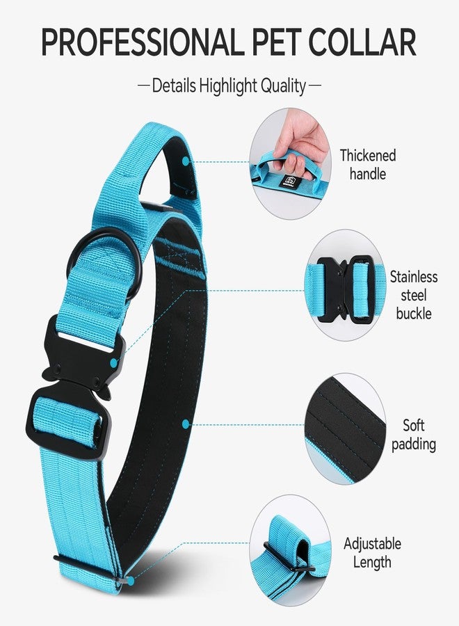 Glohoop Tactical Thick Dog Collar, Adjustable Training Nylon Dog Collar, Heavy Duty Metal Buckle & Control Handle for Small Medium Large Dogs (L, Blue) - Image 2