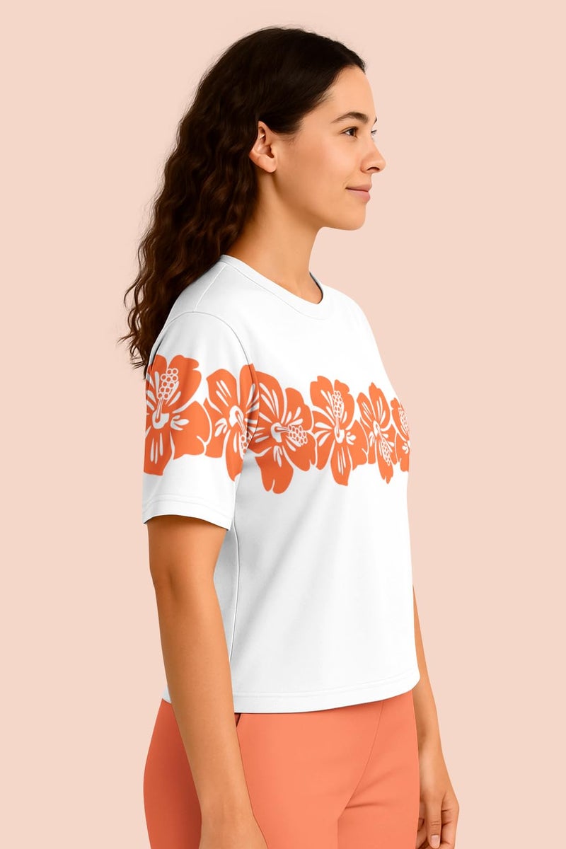 HELLCAT Trendy Printed Oversized Fit Crew-Neck Crop Tshirt for Women_Orange2_Large - Image 4
