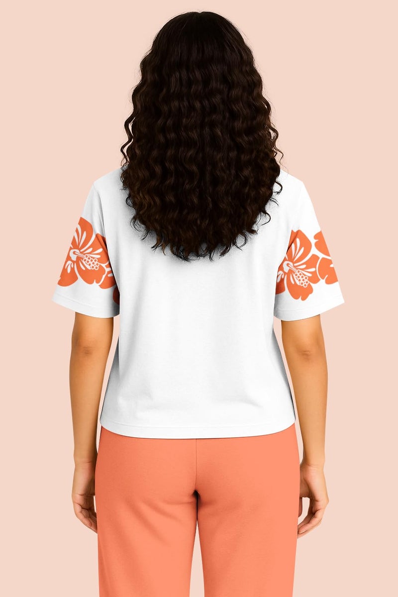 HELLCAT Trendy Printed Oversized Fit Crew-Neck Crop Tshirt for Women_Orange2_Large - Image 3