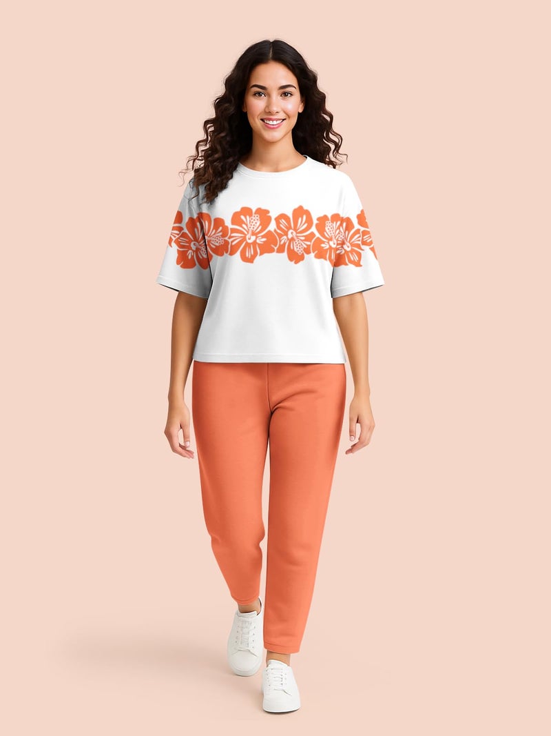 HELLCAT Trendy Printed Oversized Fit Crew-Neck Crop Tshirt for Women_Orange2_Large - Image 5