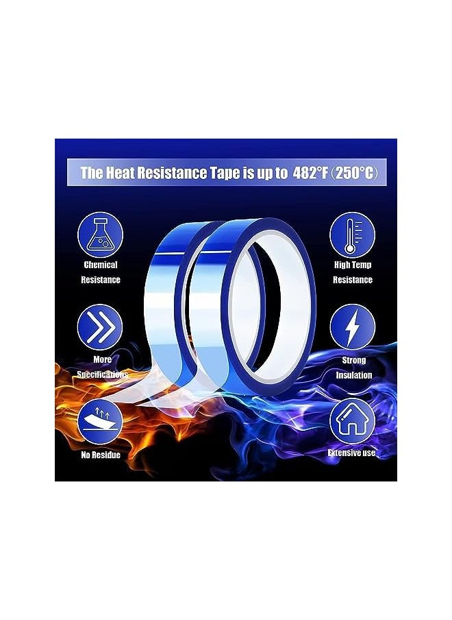 PROMASS - promass Heat Tape, 2 Pack High Temperature Heat Resistant Tape, No Residue High Temperature Tape, Heat Resistant Tape Setfor Heat Transfer Electronics Masking and Heat Press (Blue 20mmx33m) - Image 1
