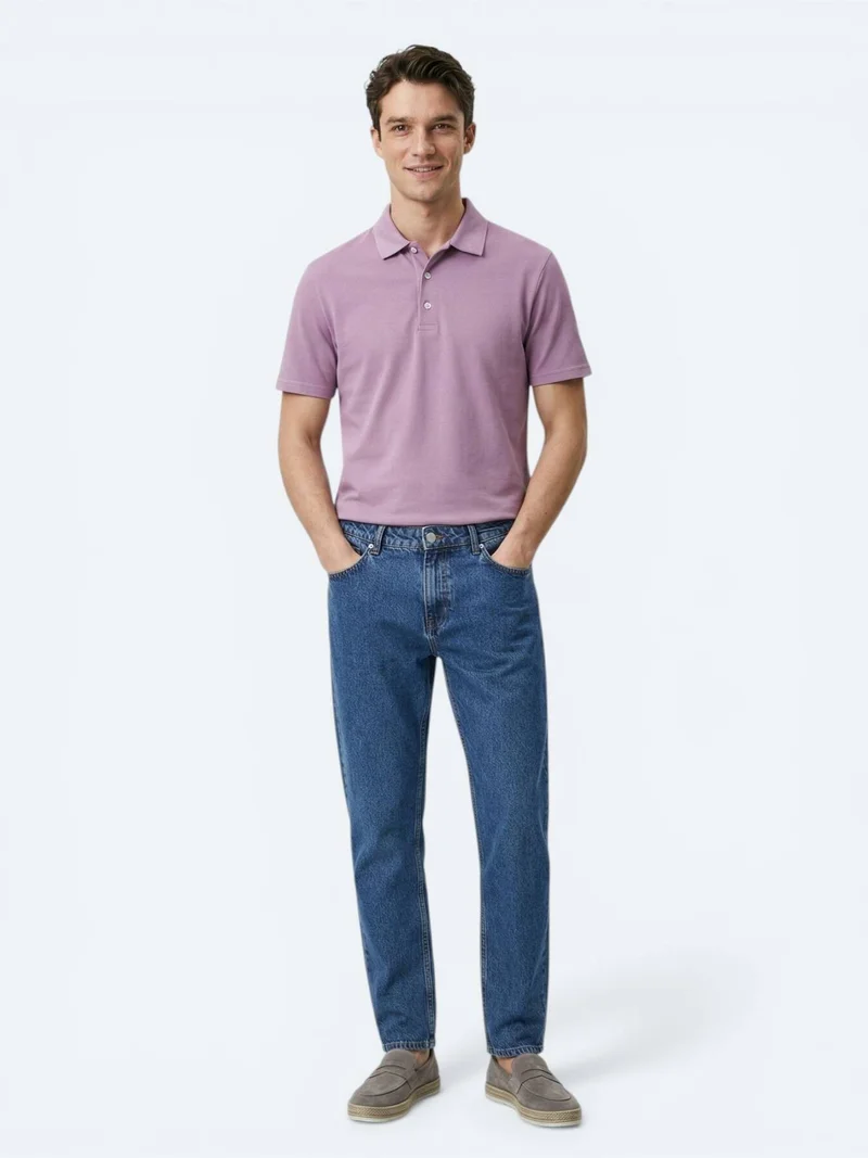 Kip Lilac Plain Polo Neck 100% Cotton T-Shirt