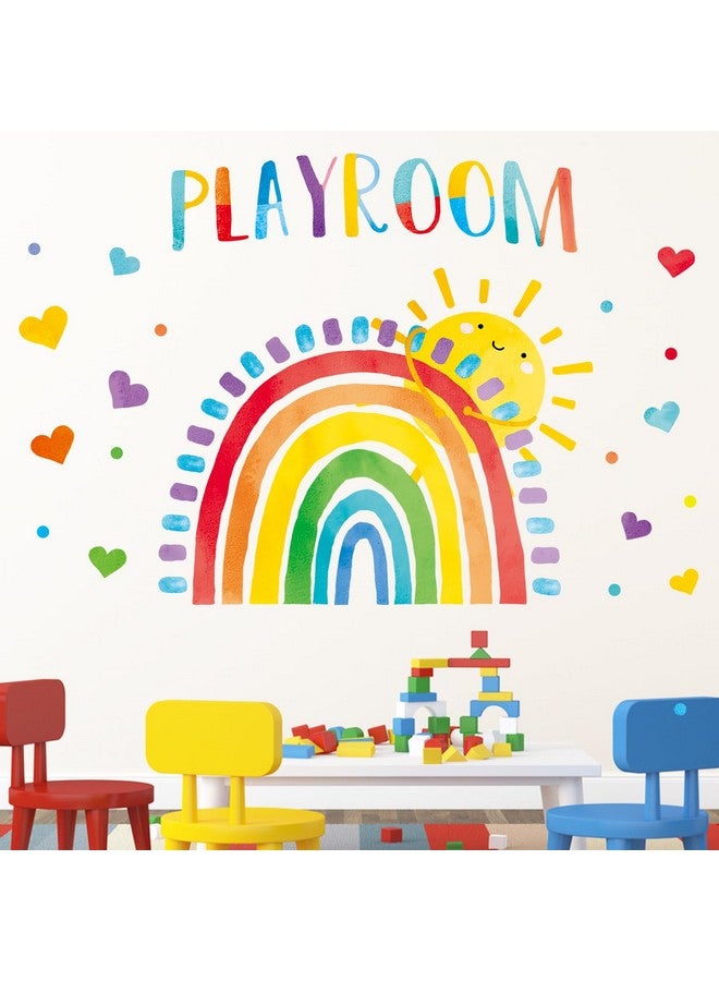 Mfault Playroom Rainbow Wall Decals Stickers, Watercolor Sun Love Hearts Nursery Decorations Kids Bedroom Art, Neutral Toddler Boy Girl Baby Living Room Classroom Decor - Image 5