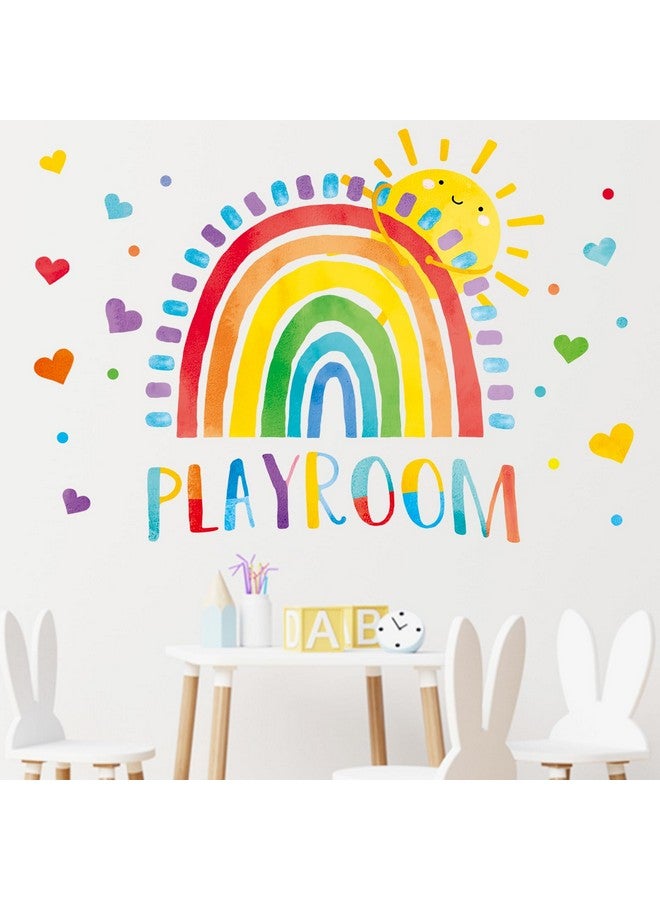 Mfault Playroom Rainbow Wall Decals Stickers, Watercolor Sun Love Hearts Nursery Decorations Kids Bedroom Art, Neutral Toddler Boy Girl Baby Living Room Classroom Decor - Image 3