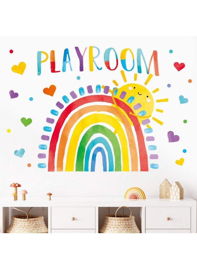 Mfault Playroom Rainbow Wall Decals Stickers, Watercolor Sun Love Hearts Nursery Decorations Kids Bedroom Art, Neutral Toddler Boy Girl Baby Living Room Classroom Decor - Image 1