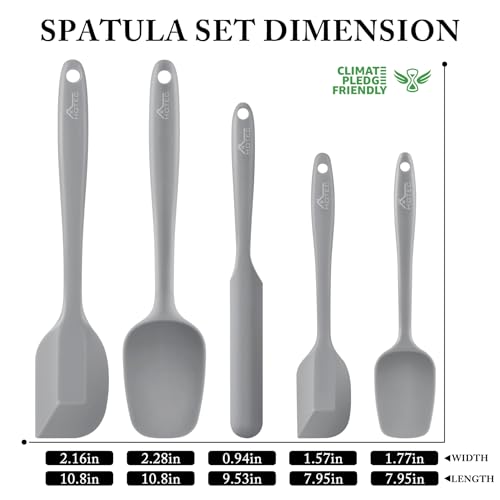 HOTEC 600℉ Heat Resistant BPA-Free Silicone Rubber Spatula Set,Kitchen Cooking Spatulas, Baking, Mixing for Non Stick Cookware, Dishwasher Safe, Set of 5 Grey - Image 2
