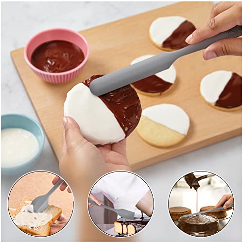 HOTEC 600℉ Heat Resistant BPA-Free Silicone Rubber Spatula Set,Kitchen Cooking Spatulas, Baking, Mixing for Non Stick Cookware, Dishwasher Safe, Set of 5 Grey - Image 4