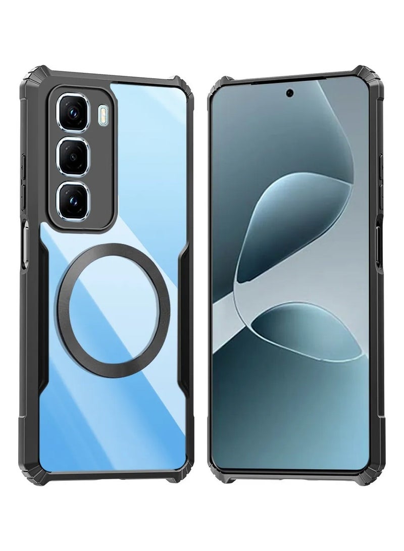 Techie Infinix Hot 60 Pro+ Case - TPU Bumper Cover with Camera Protection Anti-Yellowing Clear Back Shockproof Airbag Corners & Magnetic Metal Ring Support – Clear Black - Image 1