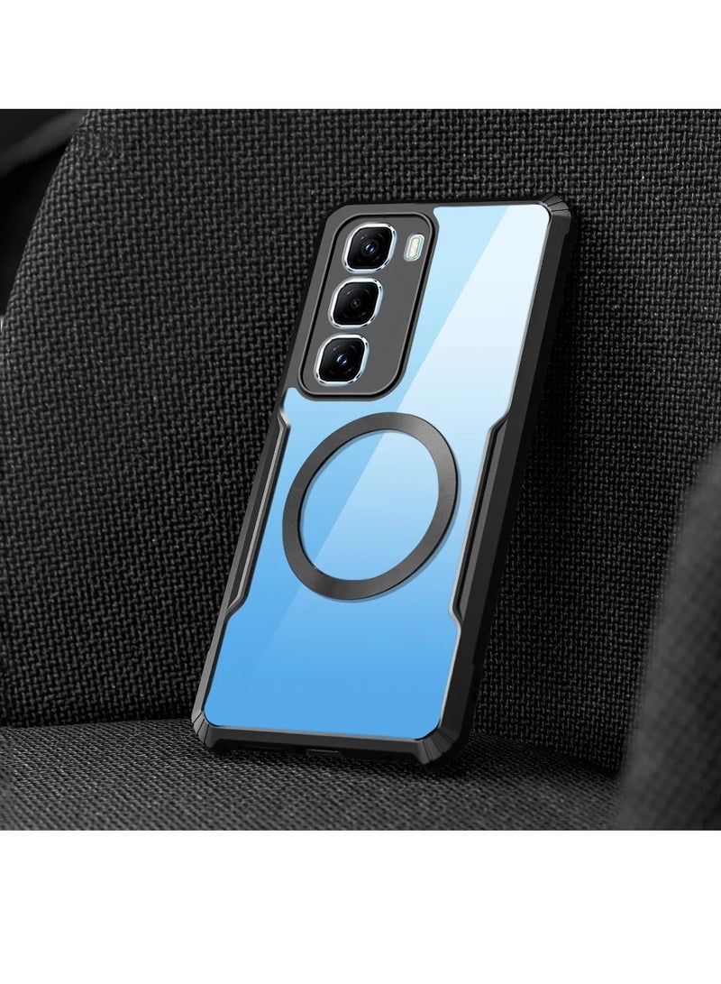 Techie Infinix Hot 60 Pro+ Case - TPU Bumper Cover with Camera Protection Anti-Yellowing Clear Back Shockproof Airbag Corners & Magnetic Metal Ring Support – Clear Black - Image 2