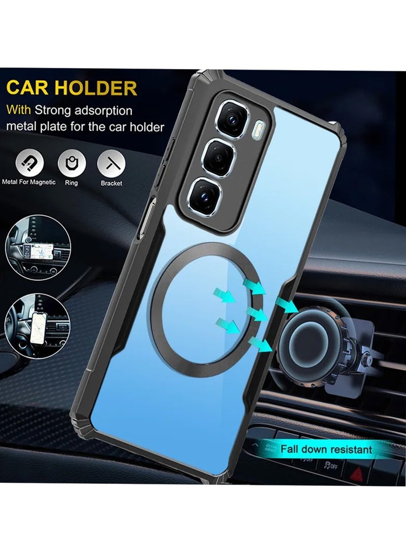 Techie Infinix Hot 60 Pro+ Case - TPU Bumper Cover with Camera Protection Anti-Yellowing Clear Back Shockproof Airbag Corners & Magnetic Metal Ring Support – Clear Black - Image 5