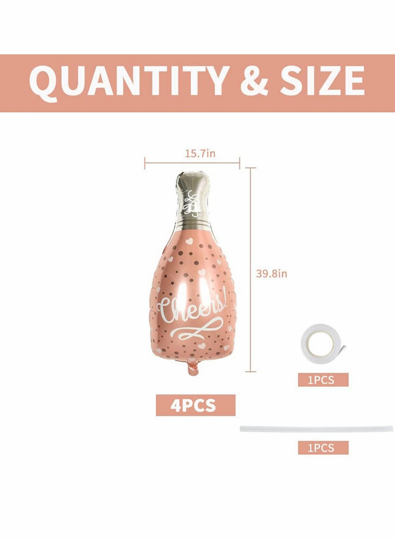 كاست ويف Foil Balloon Aluminium Mylar Foil Balloons Rose Gold Bottle Balloons for Birthday Engagement Bachelorette Party Bridal Shower Wedding Celebration Anniversary Decorations Party Supplies (4 Pcs) - Image 2