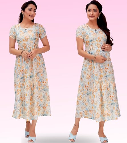 RITIJYA Feeding Kurtis for Women with Zip | Maternity Gown Pregnancy Dress for Nursing Mothers | Viscose Rayon | Maternity Wear Feeding Dress Tops (4XL, Joyous White,9019_48) - Image 5