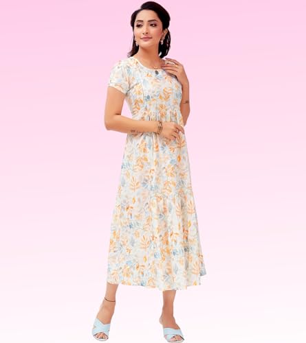 RITIJYA Feeding Kurtis for Women with Zip | Maternity Gown Pregnancy Dress for Nursing Mothers | Viscose Rayon | Maternity Wear Feeding Dress Tops (4XL, Joyous White,9019_48) - Image 4