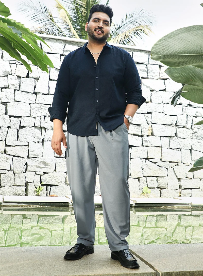 Instafab Plus  Instafab Plus Men's Coin Grey Micro-Waffle Chino Trousers For Casual Wear | Mid-Rise | Regular Fit | Drawstring Closure | Plus Size Trousers Crafted With Comfort Fit For Everyday Wear for Men | Best Price UAE