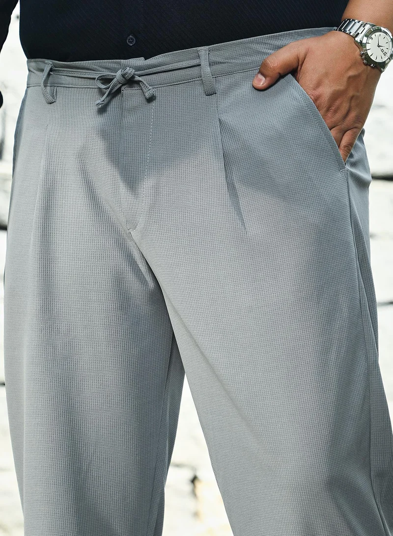 Instafab Plus  Instafab Plus Men's Coin Grey Micro-Waffle Chino Trousers For Casual Wear | Mid-Rise | Regular Fit | Drawstring Closure | Plus Size Trousers Crafted With Comfort Fit For Everyday Wear for Men | Best Price UAE