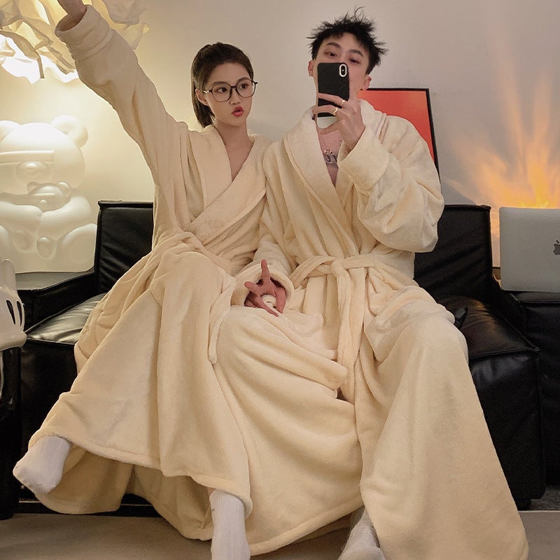 Nightgown Women'S Winter Coral Fleece Bathrobe Couple'S Fleece-Lined Thickened Long Flannel Pajamas Men'S - Image 4