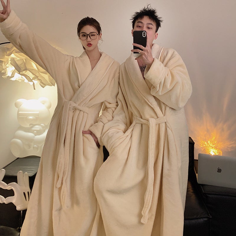 Nightgown Women'S Winter Coral Fleece Bathrobe Couple'S Fleece-Lined Thickened Long Flannel Pajamas Men'S - Image 2