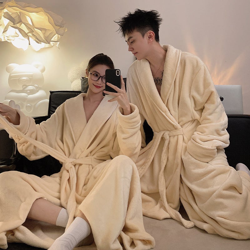 Nightgown Women'S Winter Coral Fleece Bathrobe Couple'S Fleece-Lined Thickened Long Flannel Pajamas Men'S - Image 3