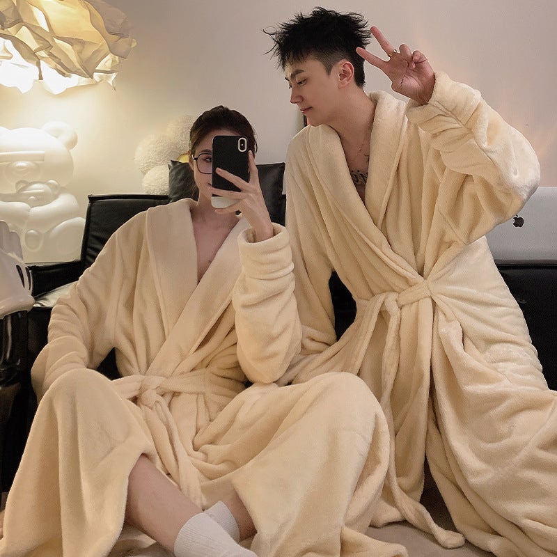 Nightgown Women'S Winter Coral Fleece Bathrobe Couple'S Fleece-Lined Thickened Long Flannel Pajamas Men'S - Image 5
