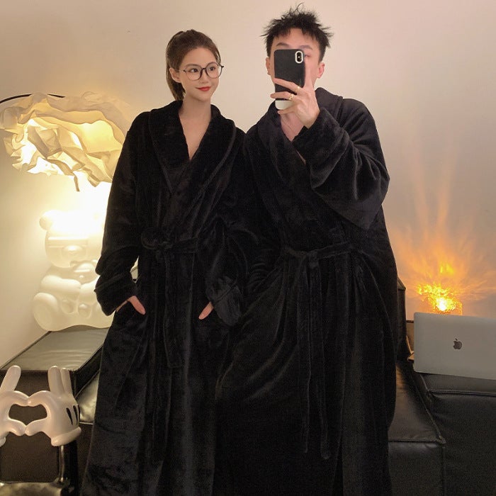Nightgown Women'S Winter Coral Fleece Bathrobe Couple'S Fleece-Lined Thickened Long Flannel Pajamas Men'S - Image 1