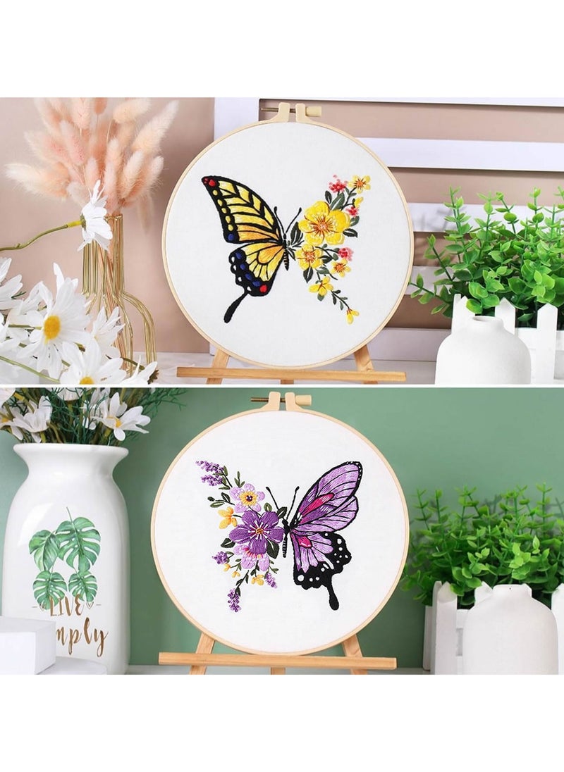Generic - 2 PCS Embroidery Kit for Beginners - Cross Stitch DIY Craft Set, Embroidery Accessories & Hoop Included, Hand Embroidery Kit for Adults Stitching Sewing Kit Gift | Butterfly Patterns - Image 1