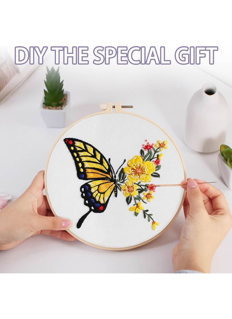 Generic - 2 PCS Embroidery Kit for Beginners - Cross Stitch DIY Craft Set, Embroidery Accessories & Hoop Included, Hand Embroidery Kit for Adults Stitching Sewing Kit Gift | Butterfly Patterns - Image 1