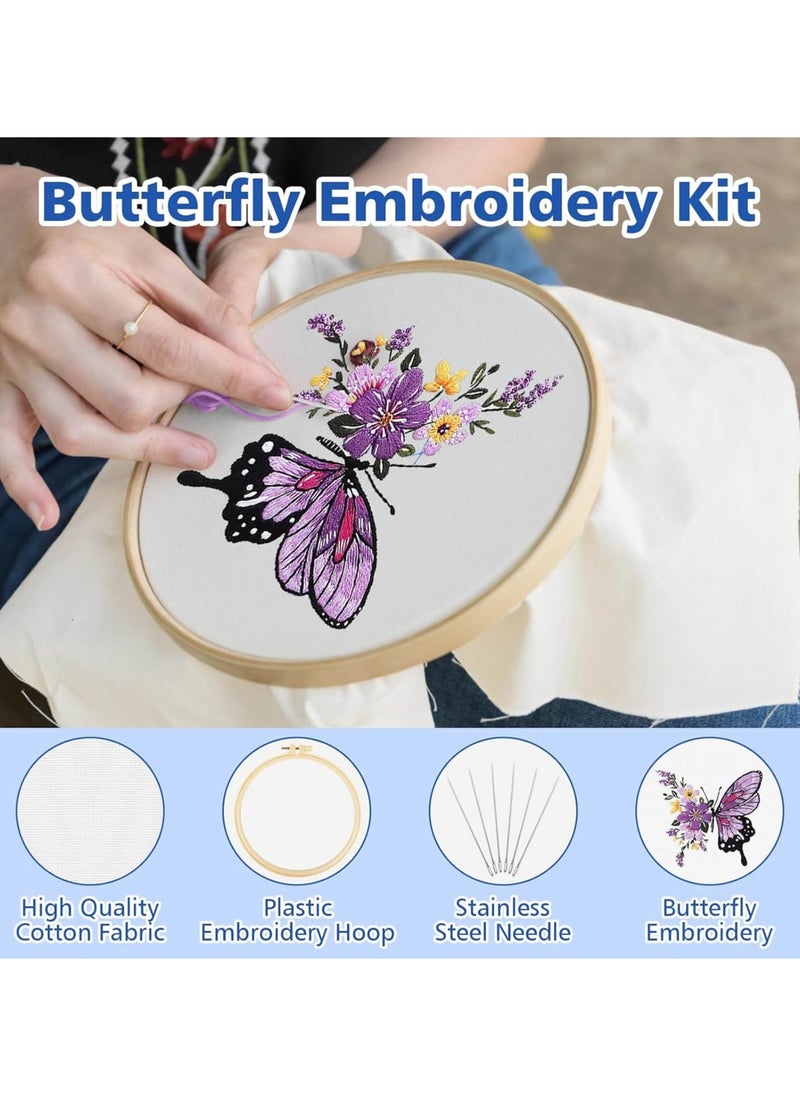 Generic - 2 PCS Embroidery Kit for Beginners - Cross Stitch DIY Craft Set, Embroidery Accessories & Hoop Included, Hand Embroidery Kit for Adults Stitching Sewing Kit Gift | Butterfly Patterns - Image 1