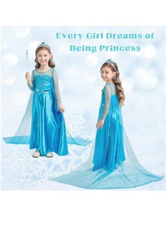 VUCATIN Elsa Princess Dress Frozen Costume Dress Girls Cosplay Costume with Accessories Crown Necklace Ring Earrings Magic Wand Gloves Birthday Cosplay Party (A)  - Image 2