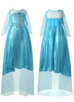 VUCATIN Elsa Princess Dress Frozen Costume Dress Girls Cosplay Costume with Accessories Crown Necklace Ring Earrings Magic Wand Gloves Birthday Cosplay Party (A)  - Image 4