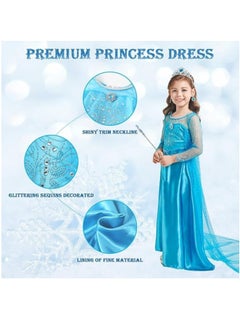 VUCATIN Elsa Princess Dress Frozen Costume Dress Girls Cosplay Costume with Accessories Crown Necklace Ring Earrings Magic Wand Gloves Birthday Cosplay Party (A)  - Image 3