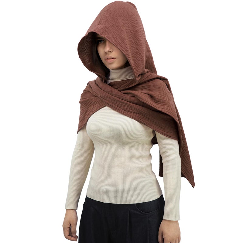 CosInStyle Women Men Fashion Shawl Scarf Cape | Multifunctional Hooded Cowl | Medieval Linen Cotton Cowl Hood |Vintage Goth Costume Accessory (Brown) - Image 1