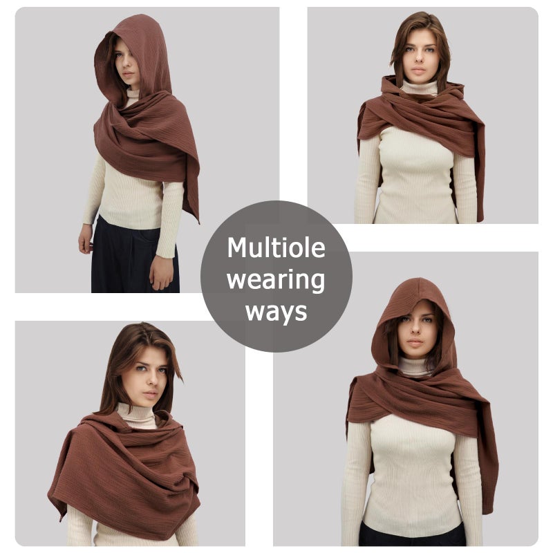 CosInStyle Women Men Fashion Shawl Scarf Cape | Multifunctional Hooded Cowl | Medieval Linen Cotton Cowl Hood |Vintage Goth Costume Accessory (Brown) - Image 4