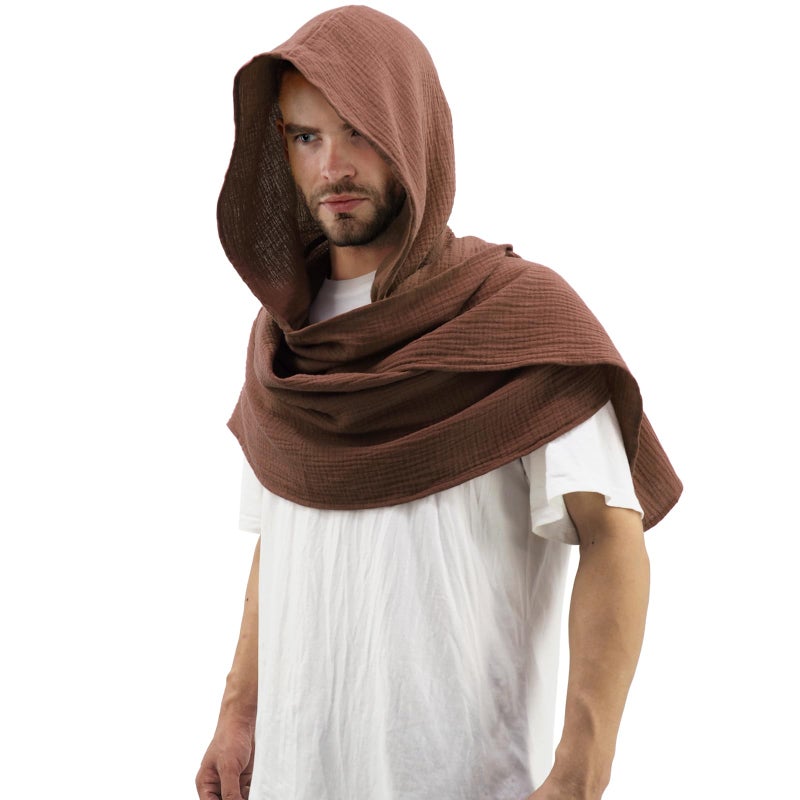 CosInStyle Women Men Fashion Shawl Scarf Cape | Multifunctional Hooded Cowl | Medieval Linen Cotton Cowl Hood |Vintage Goth Costume Accessory (Brown) - Image 5