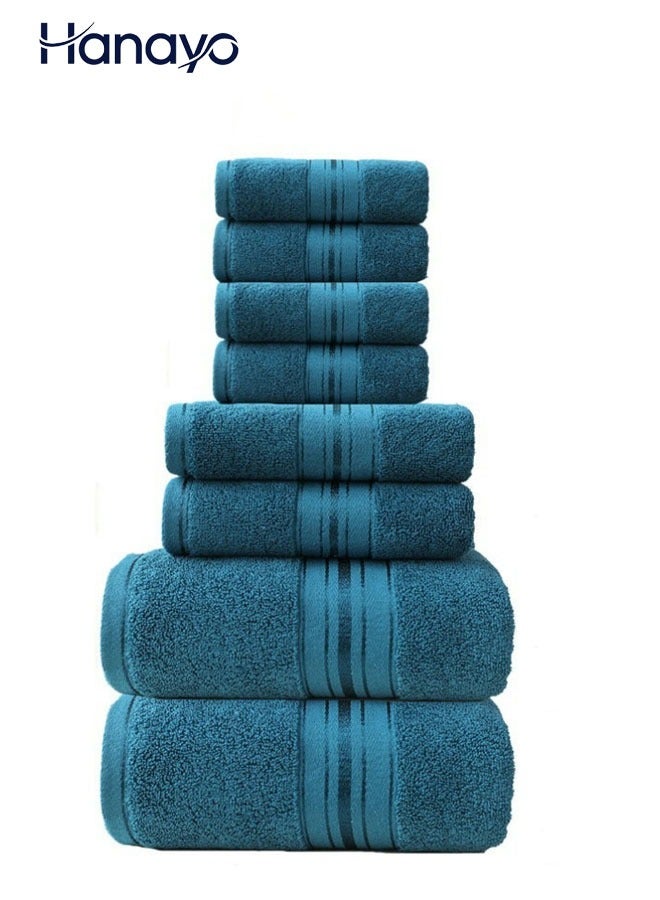 Hanayo 8 Pcs Towel Set Bath Towels Absorbent Quick Dry with Bath Towel Hand Towel Washcloth Cotton Towel Skin-friendly and Soft Towels Set for Hotel Bathroom(Blue) - Image 1
