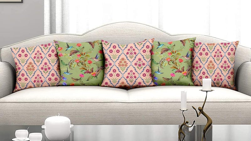 homewards Bird and Floral Cushion Cover Set of 5 Poly Satin Size 16x16 inches - Image 1