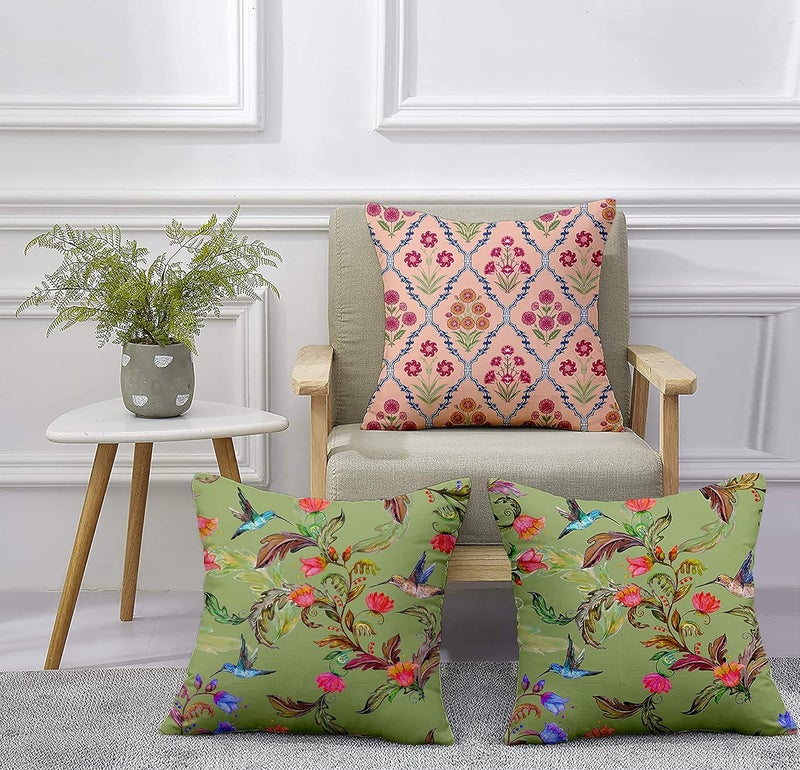 homewards Bird and Floral Cushion Cover Set of 5 Poly Satin Size 16x16 inches - Image 2