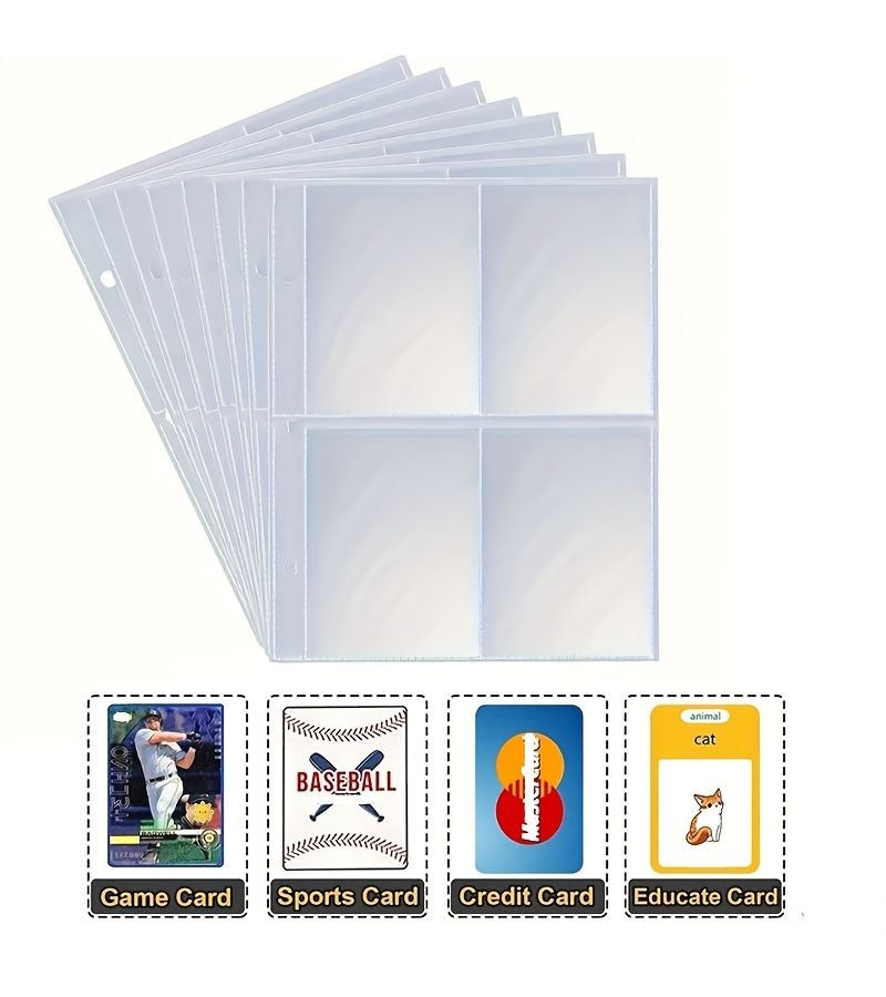 25 Sheets Transparent 4 Grid Card Sleeves 3 Ring Binder Standard Trading - Image 1