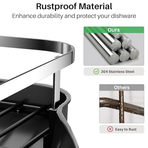 SNTD Dish Drying Rack, Expandable Dish Rack for Kitchen Counter, Stainless Steel Dish Drainer with Drainboard Set and Utensil Holder (Black) - Image 5