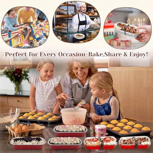YQER 100 Pack Mini Loaf Pans with Lids and Spoons Sealing Sticker, 6.8oz Aluminum Foil Mini Cake Pans for Baking, Disposable Small Mothers Day Bread Pans with Lids – Valentines Tins CupCake, Red - Image 4