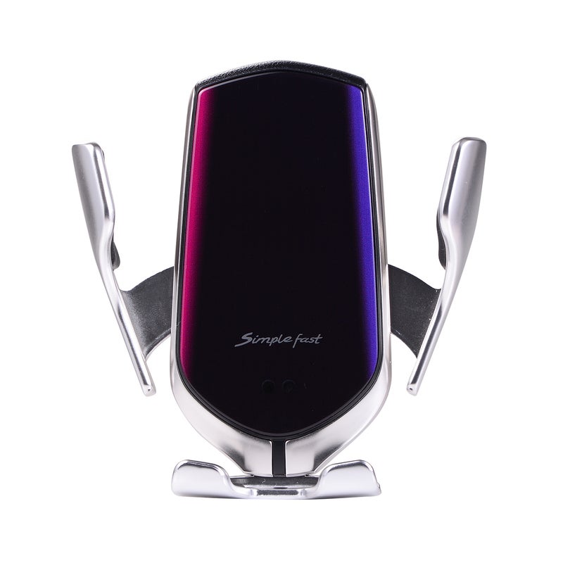Wireless Car Charger: 10W Fast Charge - Auto Clamping Infrared Induction Type C Wireless Charger With Multi-layer Protection Gradient Silver Design for Qi-enabled Phones - Image 1