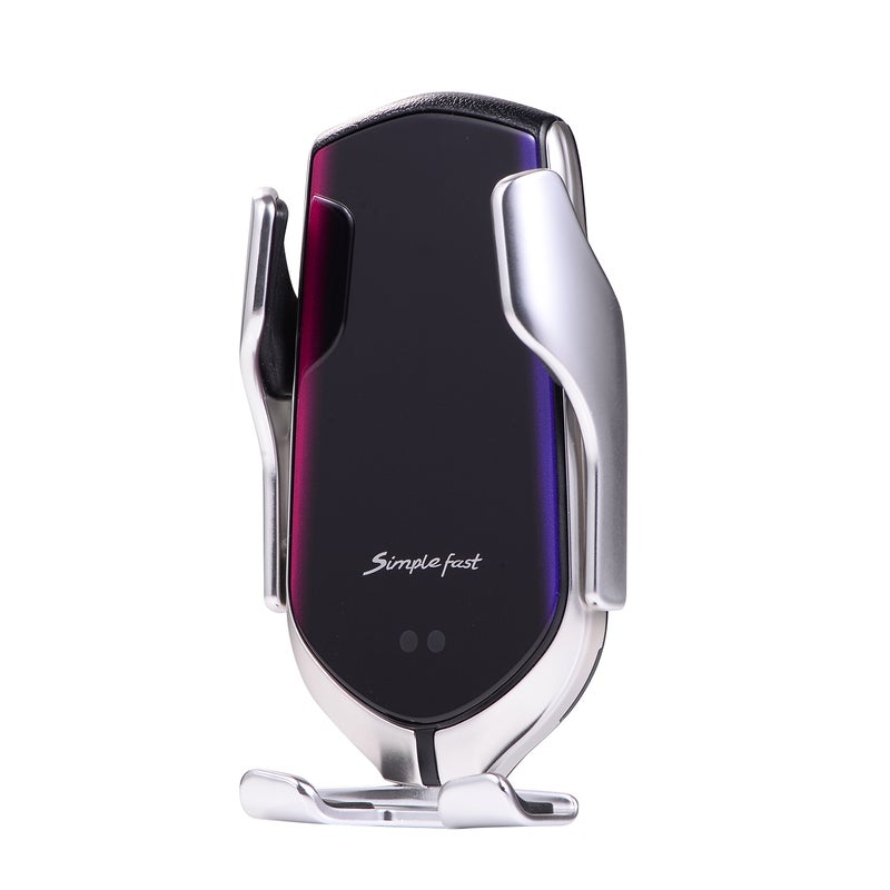 Wireless Car Charger: 10W Fast Charge - Auto Clamping Infrared Induction Type C Wireless Charger With Multi-layer Protection Gradient Silver Design for Qi-enabled Phones - Image 2