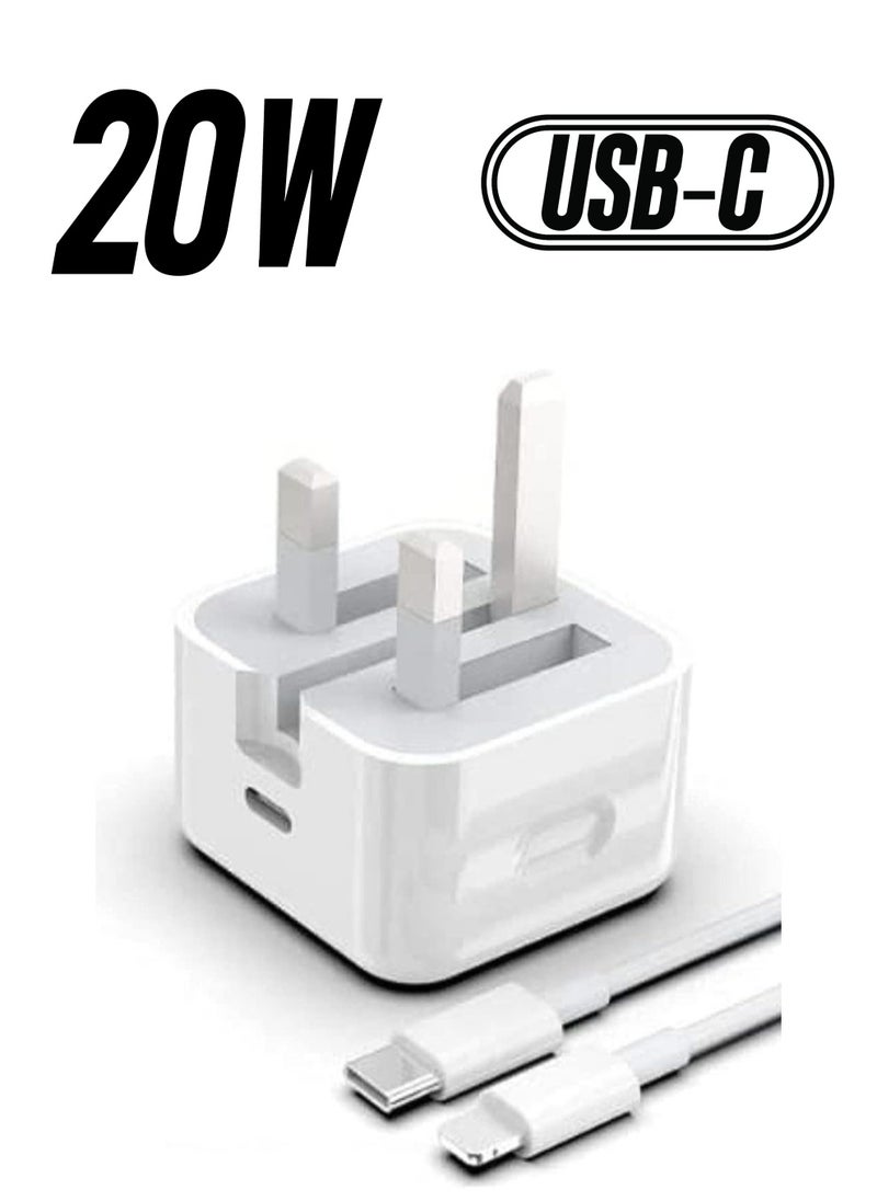 Generic - 20W Apple Charger UK Plug with 1m USB-C Fast Charging Cable – Universal Travel Adapter Compatible with iPhone 14/13/12/11 Pro/Pro Max, 8 Plus, X Max, and More - Image 1
