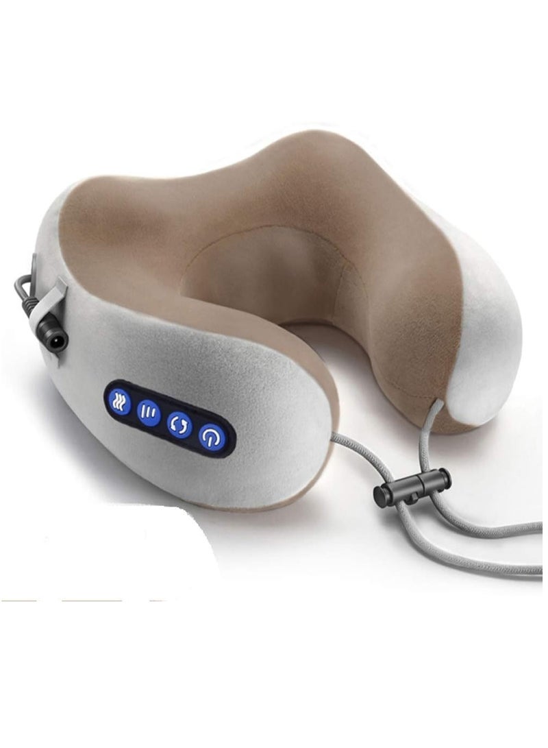 ELTRAZONE Electric Travel Neck Massage Pillow, U Shaped Memory Foam Kneading Vibration Neck Head Support Pillow, Relief Cervical Pain, For Airplane, Train, Car, Brown - Image 1