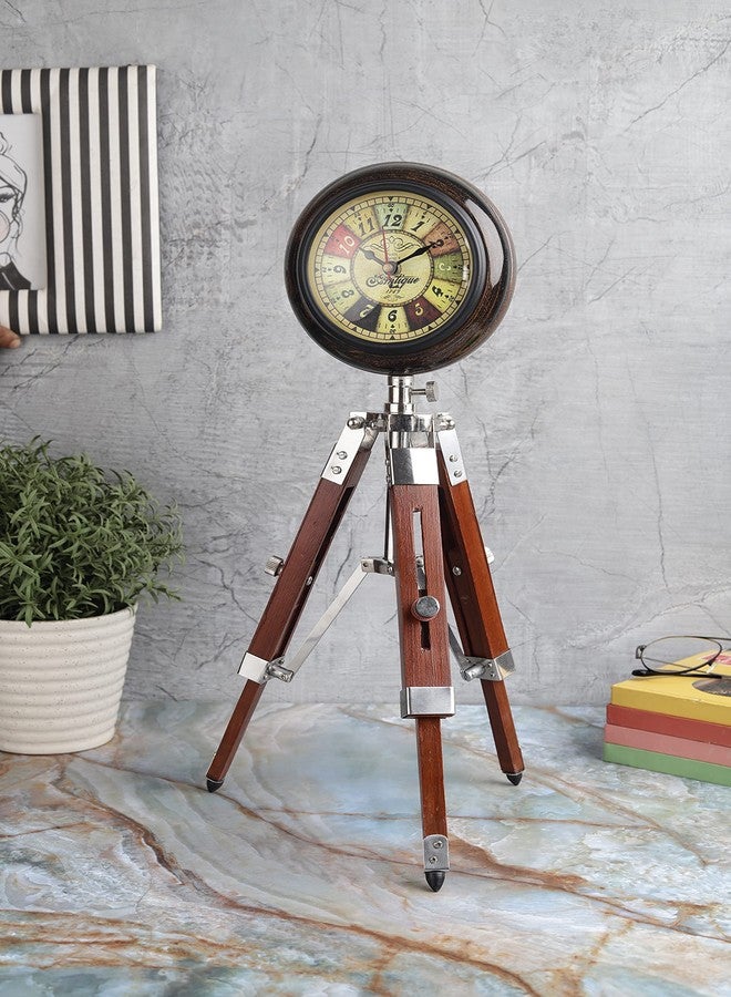 Ximdeco® Brown Wooden Nautical Vintage Style Tripod Stand Vintage Table Clock Showpiece - Image 1