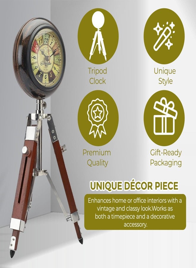 Ximdeco® Brown Wooden Nautical Vintage Style Tripod Stand Vintage Table Clock Showpiece - Image 4