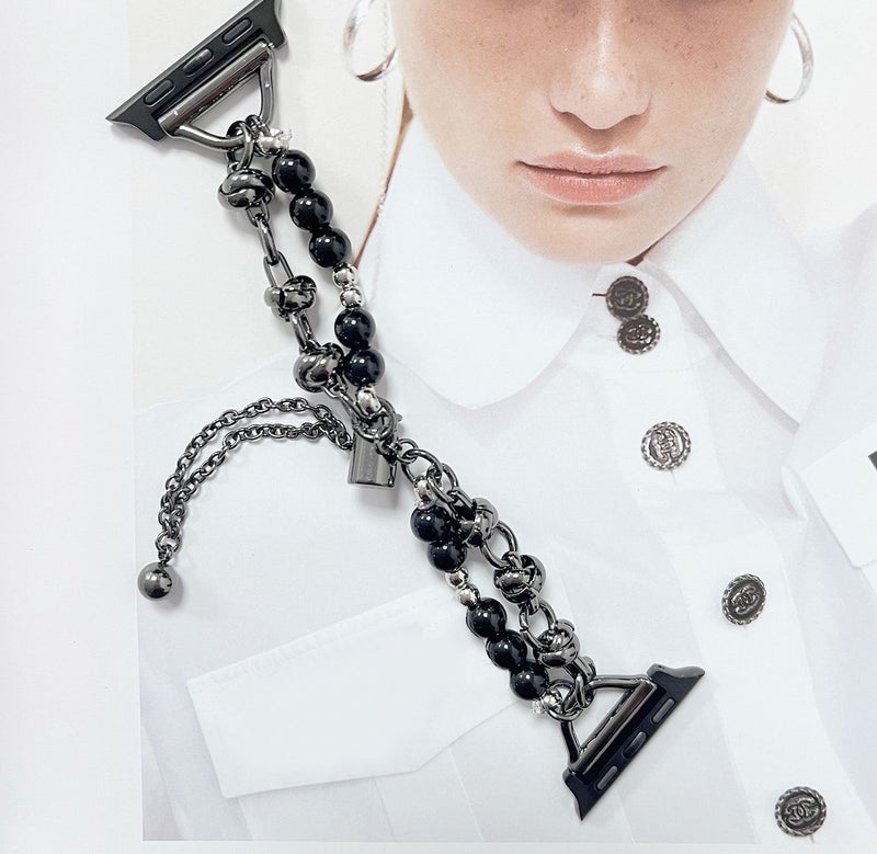 إيروريكس لساعة Apple Watch 8 45 مم سوار لؤلؤي معدني (أسود) - Image 4