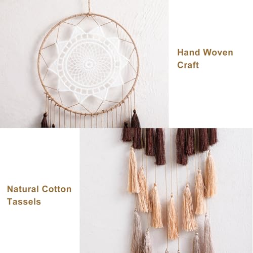 Artilady Macrame Dream Catchers for Bedroom - Tassel Wall Hanging Handmade Dreamcatchers Home Decor with Tassel Feather Ornament Craft Blessing Gift (Mix Brown) - Image 5